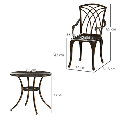 Outsunny 5 Pieces Garden Dining Set for 4, Cast Aluminium Outdoor Dining Set with 4 Armchairs and Round Dining Table with Parasol Hole, Garden Furniture Set, Bronze Tone