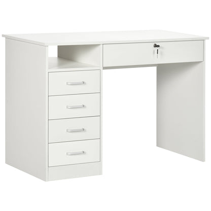 HOMCOM Computer Desk, Home Office Desk with Lockable Drawer, Storage Shelf for Study Bedroom, 110 x 50 x 76 cm, White