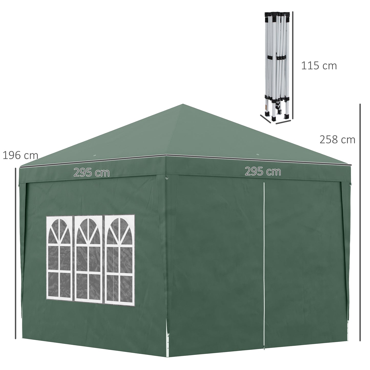 Outsunny 3 x 3 m Garden Pop Up Gazebo, Wedding Party Tent Marquee, Water Resistant Awning Canopy with Sidewalls, Windows, Carry Bag, Green