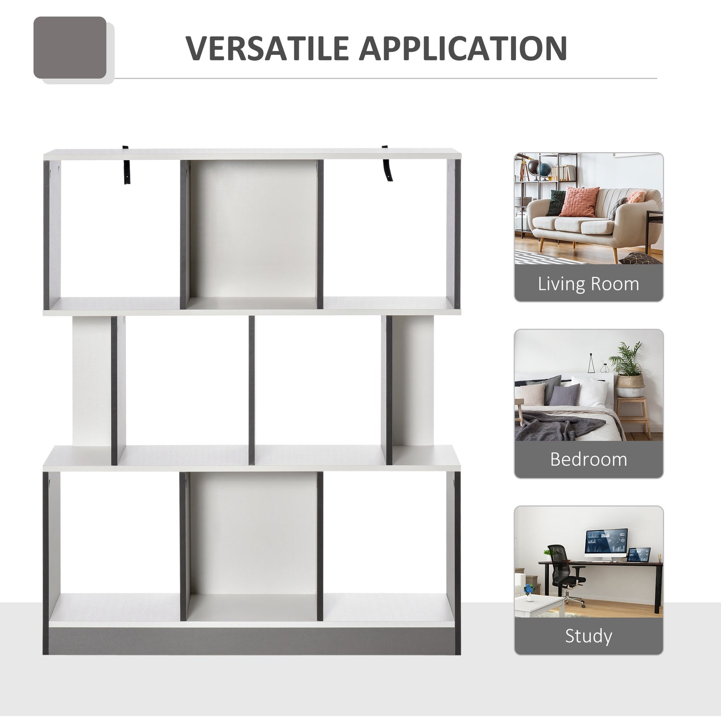 HOMCOM 3-Tier 8-Cube Home Office Display Unit Bookcase Shelving Unit Contemporary Stylish Versatile Freestanding w/ Anti-Tipping Safety Grey White