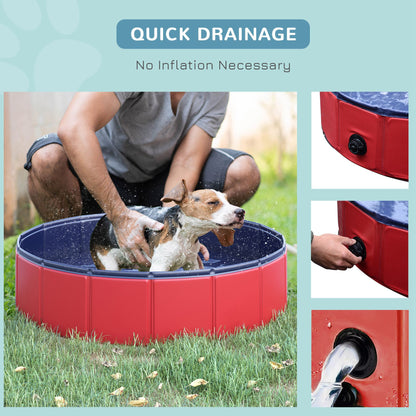 PawHut Foldable Dog Paddling Pool Pet Cat Swimming Pool Indoor/Outdoor Collapsible Summer Bathing Tub Shower Tub Puppy Washer (√é¬¶80 √É‚Äî 20H cm, Red)