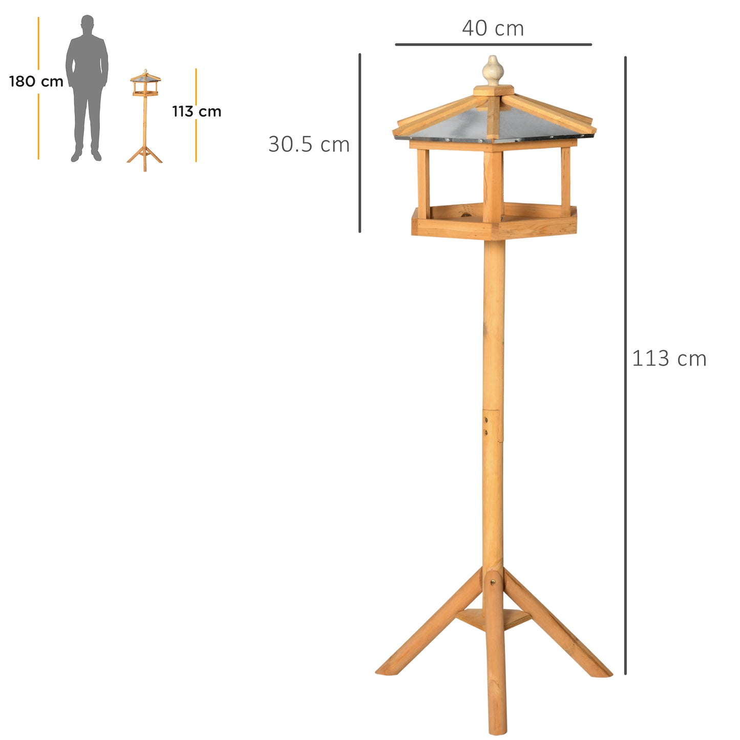 PawHut Wooden Bird Table Free Standing Feeder Garden Sheltered Feeding Station Parrot Stand Birdhouse √é¬¶40x113cm