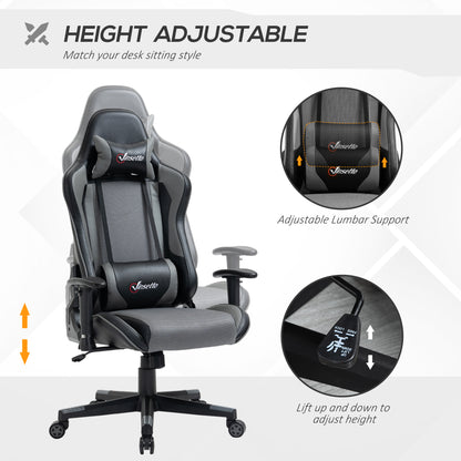 Vinsetto Gaming Chair Racing Style Ergonomic Office Chair High Back Computer Desk Chair Adjustable Height Swivel Recliner with Headrest and Lumbar Support, Grey