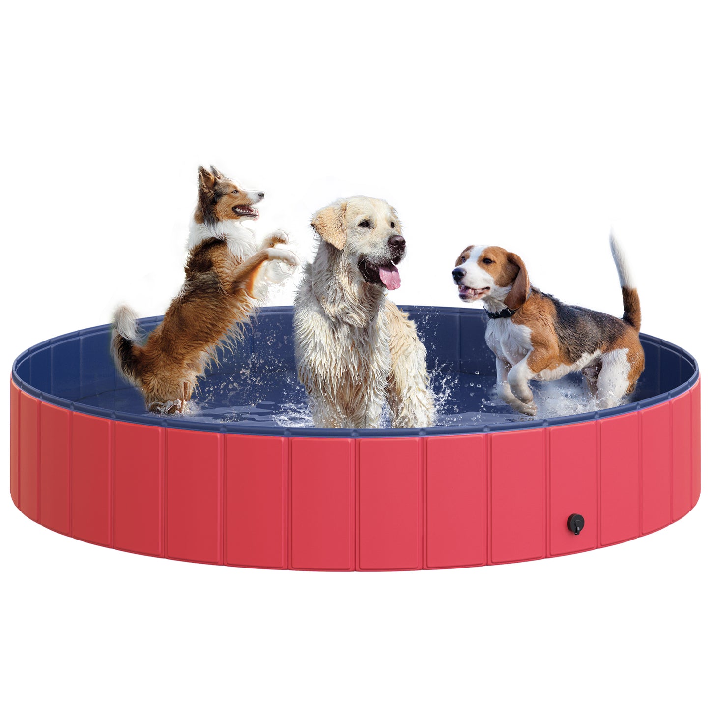 PawHut Foldable Dog Paddling Pool Pet Cat Swimming Pool Indoor/Outdoor Collapsible Summer Bathing Tub Shower Tub Puppy Washer (√é¬¶160 √É‚Äî 30H cm, Red)