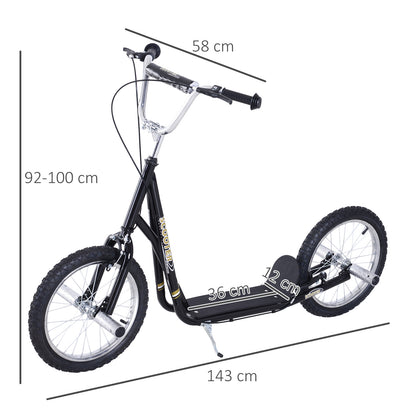 HOMCOM Youth Scooter Adult Teen Push Scooter Kids Children Stunt Scooter Bike Bicycle Ride On 16" Pneumatic Tyres (Black)