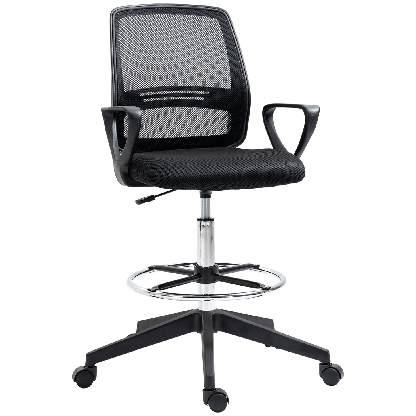 Vinsetto Ergonomic Mesh Back Drafting Chair, Tall Office Chair, Draughtsman Chair with Adjustable Height and Footrest 360√Ç¬∞ Swivel, Black