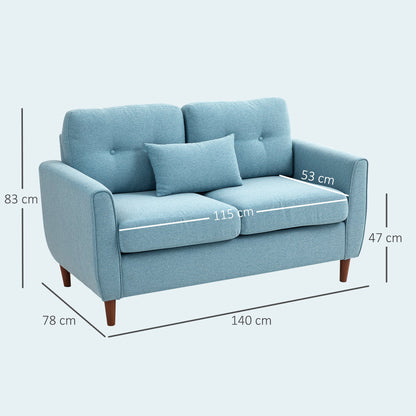 HOMCOM 2 Seater Sofa Double Sofa Loveseat Fabric Wooden Legs Tufted Design for Living Room, Dining Room, Office, Light Blue