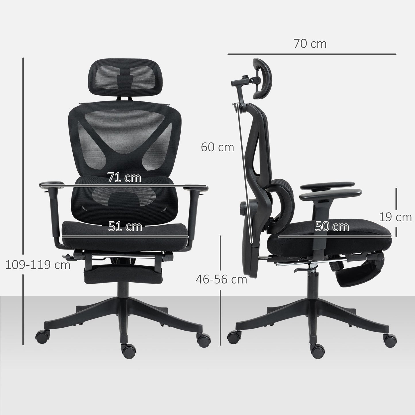 HOMCOM Ergonomic and Adjustable Office Chair - Black