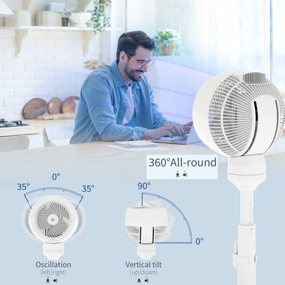 HOMCOM 9'' Air Circulator Fan 3 Speed 3 Mode, 70√Ç¬∞ Oscillation 90√Ç¬∞ Vertical Tilt, Height Adjustable, Remote Controller, for Living Room, Bedroom, Office, White