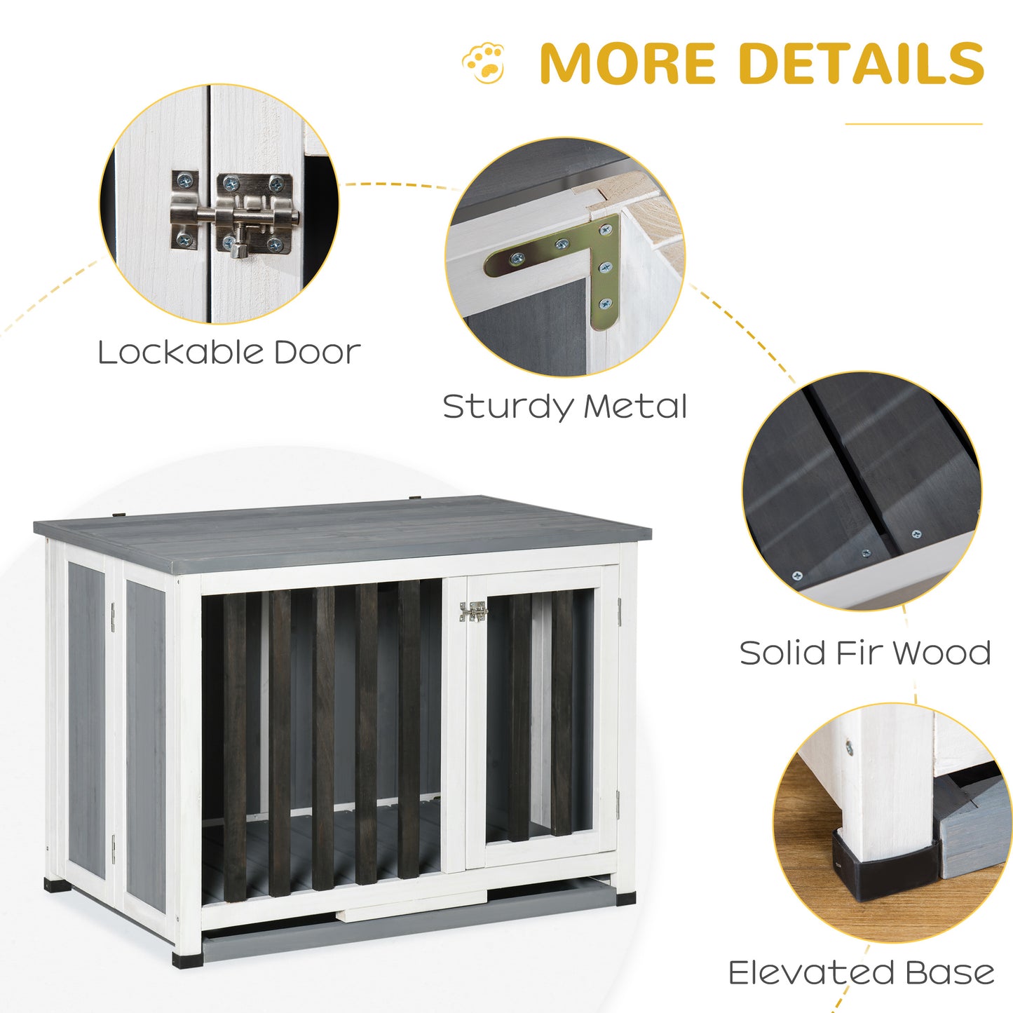 PawHut Wooden Dog Crate Foldable Dog Cage Kennel End Table with Removable Tray for Small Medium Pets Grey 85 x 51 x 61 cm