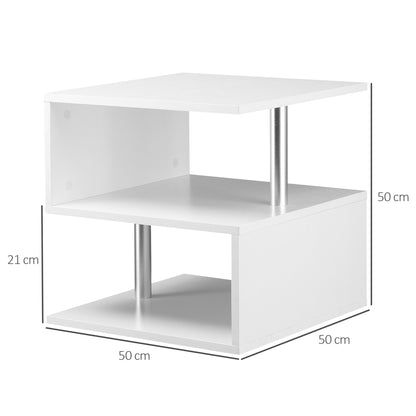 HOMCOM Wooden S Shape Cube Coffee Table 2 Tier Storage Shelves Organizer Office Bookcase Living Room End Desk Stand Display Set of 2 (White)