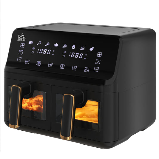 HOMCOM 8L 200√Ç¬∞C Double Air Fryer, with 8 Preset Menus and Digital Display - Gold Tone/Black