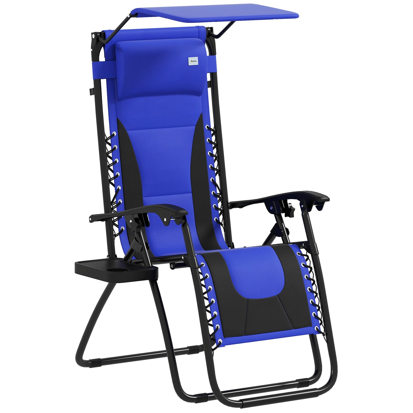 Outsunny Zero Gravity Lounger Chair, Folding Reclining Patio Chair with Shade Cover, Padded Seat, Cup Holder, Soft Cushion and Headrest for Poolside, Camping, Blue