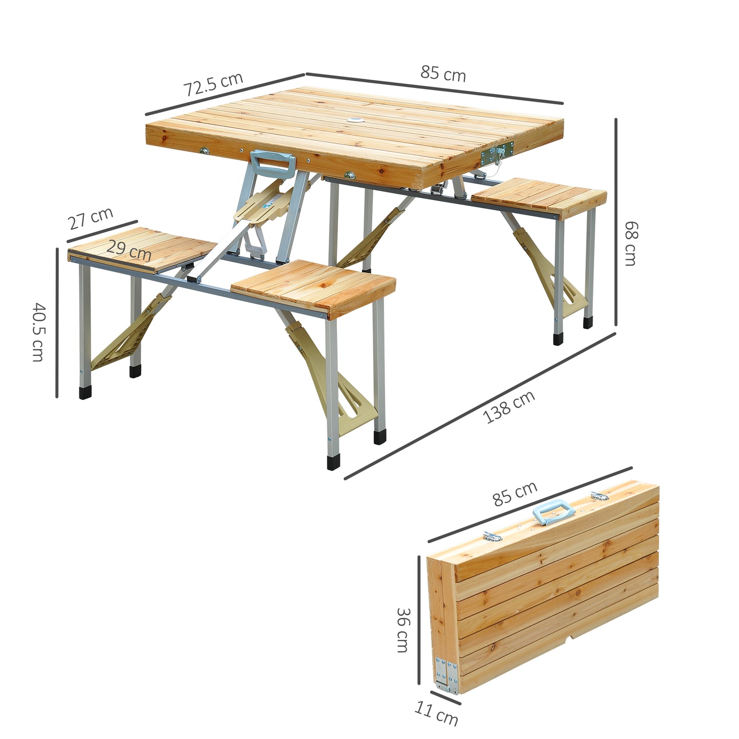 Outsunny Cunninghamia Board Portable Picnic Table Bench Set Natural Wood Color