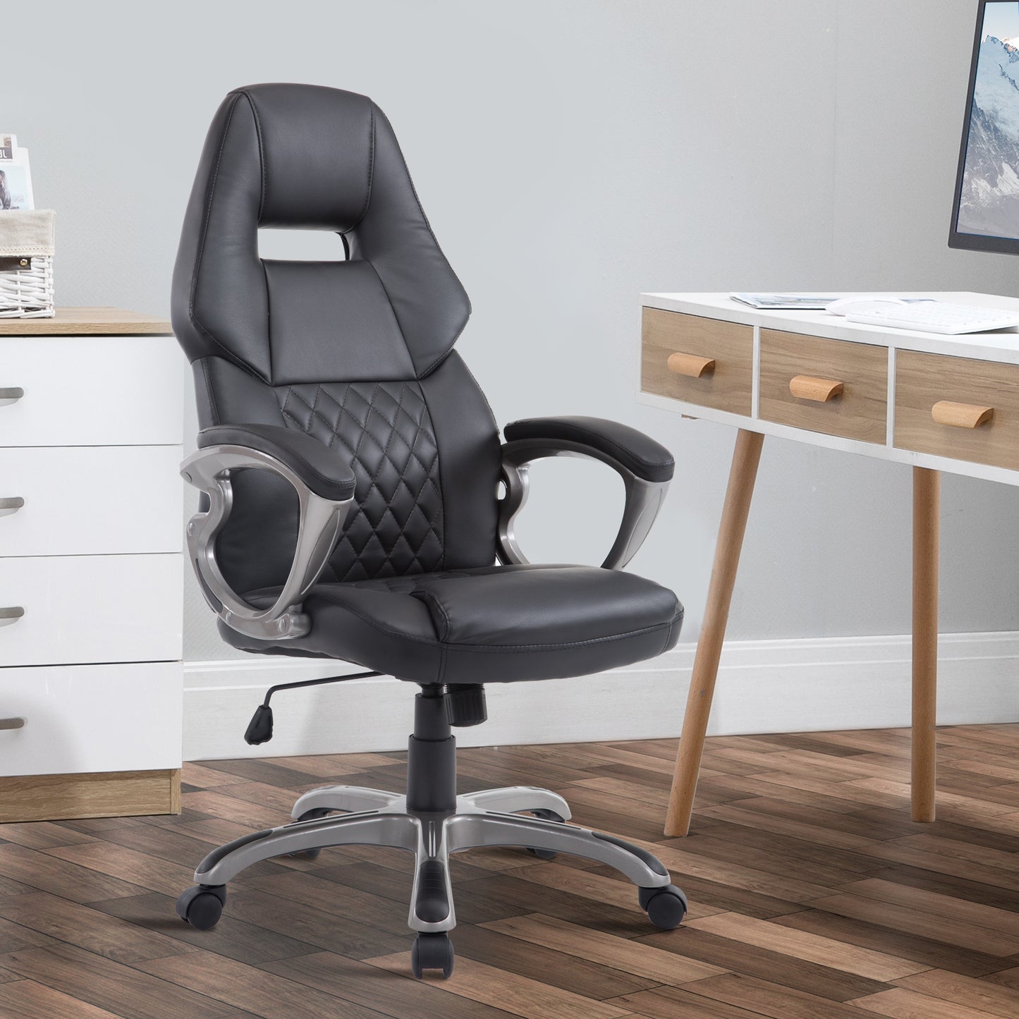 HOMCOM Racing Gaming Sports Chair Swivel Desk Chair Executive Leather Office Chair Computer PC chairs Height Adjustable Armchair