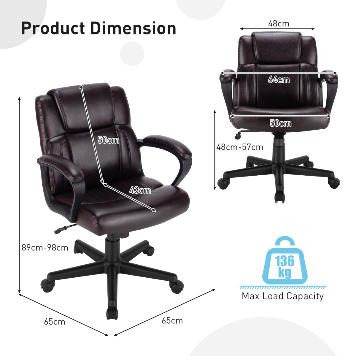 Modern Mid-Back PU Leather Office Chair with Adjustable Height