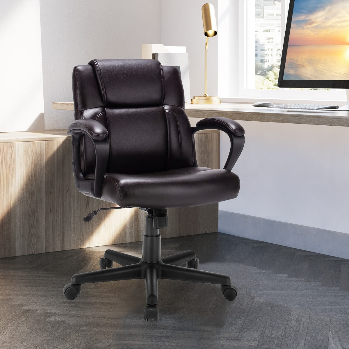 Modern Mid-Back PU Leather Office Chair with Adjustable Height