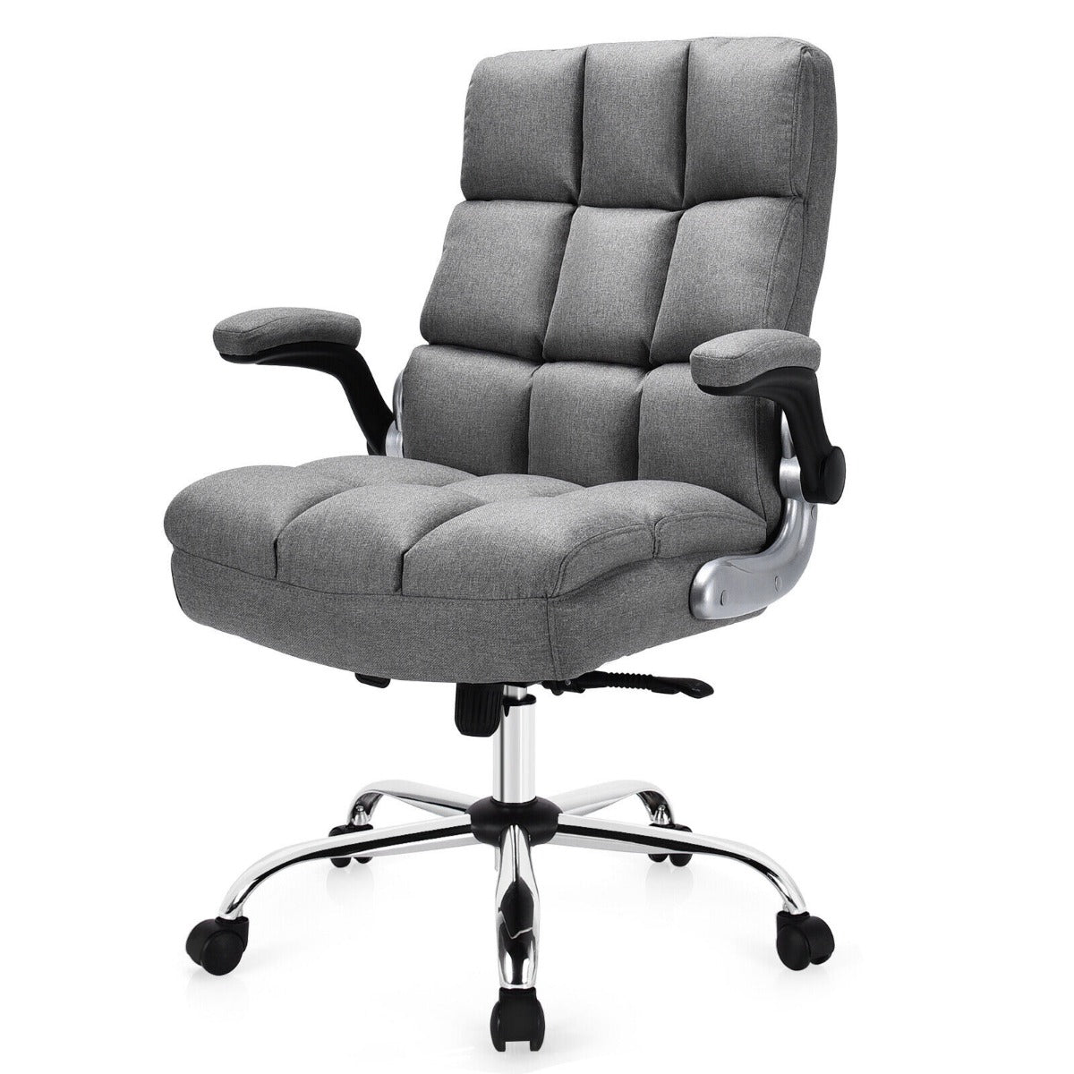 Linen Upholstered Executive Chair with Ergonomic High Back for Home Office-Grey