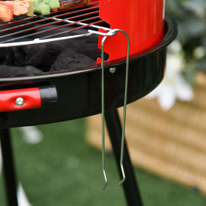 Outsunny Charcoal Outdoor Barbecue Grill, 2 Wheels, size (75.5H x 50L x 82W cm)-Red/Black