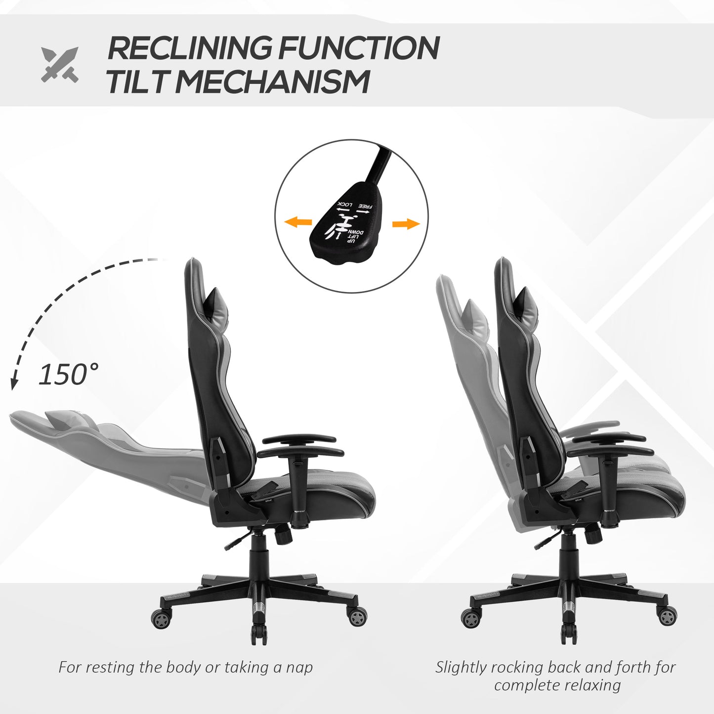 Vinsetto Gaming Chair Racing Style Ergonomic Office Chair High Back Computer Desk Chair Adjustable Height Swivel Recliner with Headrest and Lumbar Support, Grey