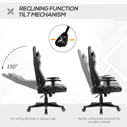 Vinsetto Gaming Chair Racing Style Ergonomic Office Chair High Back Computer Desk Chair Adjustable Height Swivel Recliner with Headrest and Lumbar Support, Grey