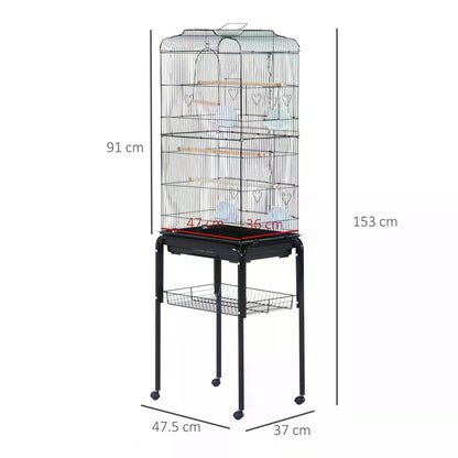 PawHut 153cm Metal Bird Cage Parrot Cage W/Removable Wheels Stand-Black