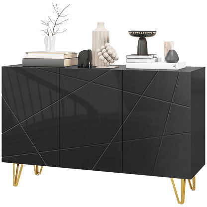 HOMCOM Modern Luxe High Gloss Sideboard with Golden Hairpin Legs, Black