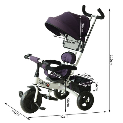 HOMCOM Kids Polyester Sun Canopy Ride-On Tricycle Baby Stroller w/ Handle Purple