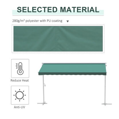 Outsunny 300 x 300CM 2 Side Free Standing Manual Awning Canopy Patio Garden Outdoor Sun Shade Shelter w/Winding Handle (Green)