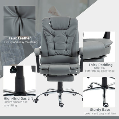 HOMCOM Executive Office Chair, Home Office Chair with Swivel Wheels, Reclining Backrest, Retractable Footrest, Grey