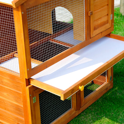 PawHut Wooden Rabbit Hutch House, Size (93.5x55x98 cm)