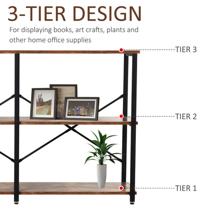 HOMCOM 3-Tier Industrial Style Shelf Metal Frame Smooth Shelves Adjustable Feet Home Office Display Storage Unit Sleek 76x120cm Brown