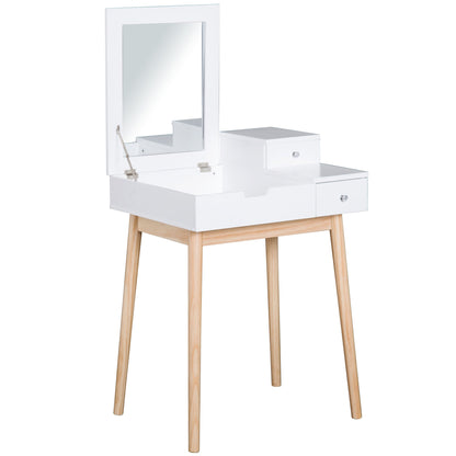 HOMCOM Dressing Table with Flip-up Mirror, Makeup Desk with 2 Drawers, Vanity Table Writing Desk for Bedroom Living Room, White