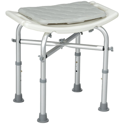 HOMCOM Aluminium Shower Stool for Elderly, Height Adjustable Shower Seat with Removable Padded Cushion, Shower Head Holder, Non-Slip Bath Stool for Seniors, Disabled, Pregnant, White