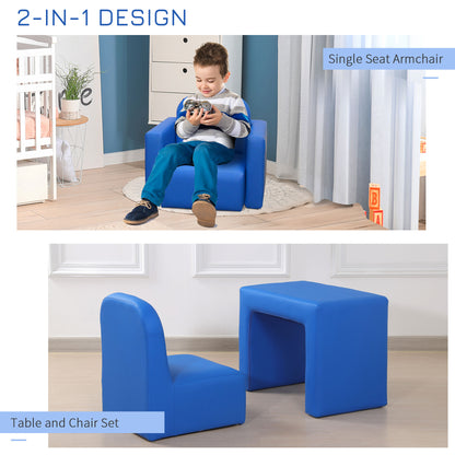 HOMCOM Kids Armchair Toddler Sofa Children's Chair, 2 in 1 Kids Table Chair Set with Wooden Frame, for 3 Years Old Boys Blue