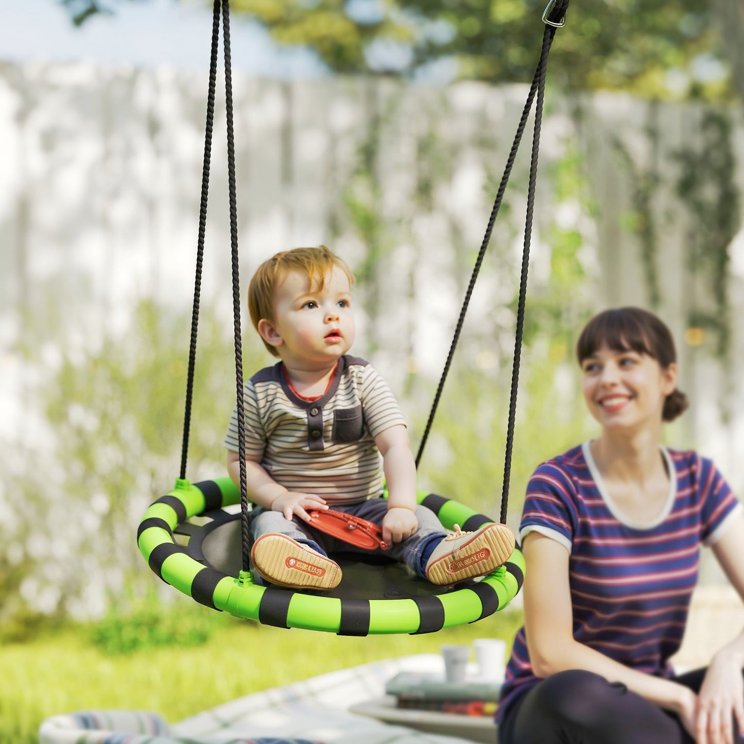 AIYAPLAY 60 cm Diameter Kid Nest Swing Seat with Height Adjustable Ropes for Outdoor Indoor, Black