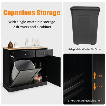 Kitchen Tilt-Out Trash Cabinet with 2 Drawers and Adjustable Shelves-Black