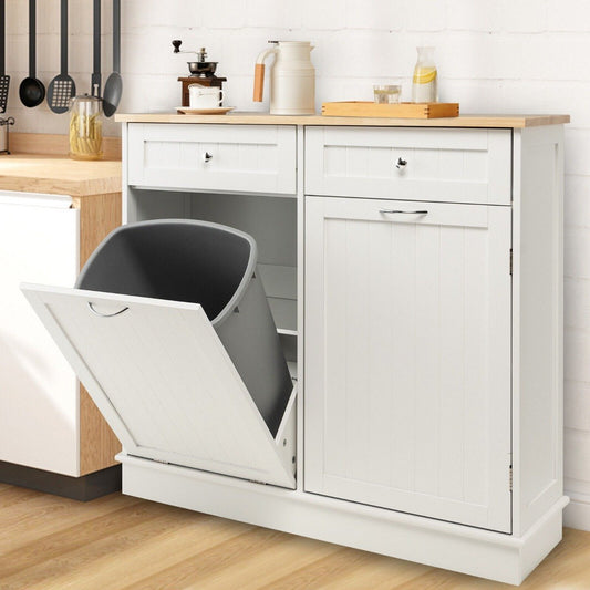 Kitchen Tilt-Out Trash Cabinet with 2 Drawers and Adjustable Shelves-White