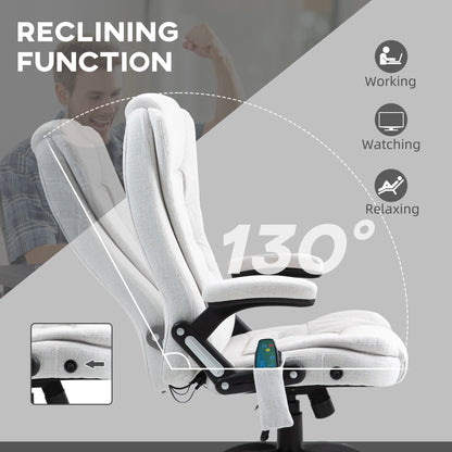 Vinsetto Massage Recliner Chair Heated Office Chair with Six Massage Points Linen-Feel Fabric 360√Ç¬∞ Swivel Wheels Cream White