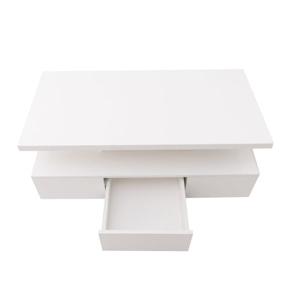 High-Gloss Coffee Table with Drawer, Two Storage Levels and LED Light, 100x50x39 cm, White