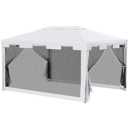 Outsunny 4 m x 3 m Gazebo with Sides, Outdoor Party Tent, Sun Shade Canopy with Mesh Sidewalls, White