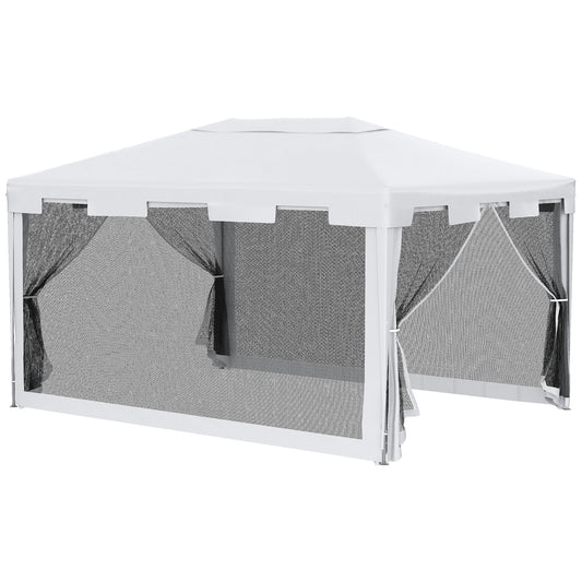 Outsunny 4 m x 3 m Gazebo with Sides, Outdoor Party Tent, Sun Shade Canopy with Mesh Sidewalls, White