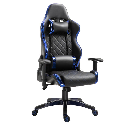 Vinsetto Holographic Stripe Gaming Chair Ergonomic PU Leather High Back 360√Ç¬∞ Swivel w/ 5 Wheels 2 Pillows Back Support Racing Reclining Black and Blue