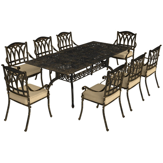 Outsunny Nine-Piece Cast Aluminium Garden Dining Set - Bronze Tone