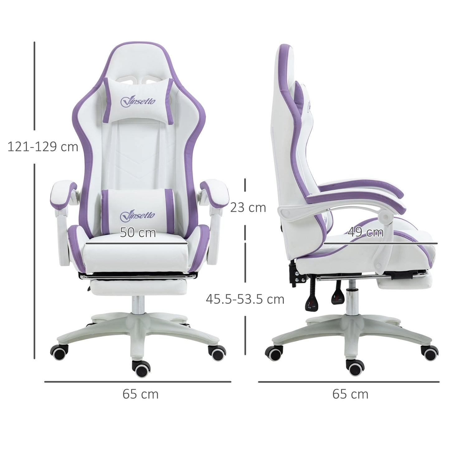 Vinsetto Computer Gaming Chair, PU Leather Desk Chair with Footrest, Swivel Task Chair with 135√Ç¬∞ Reclining Back and Lumbar Support, PC Chair for Adults, White and Purple