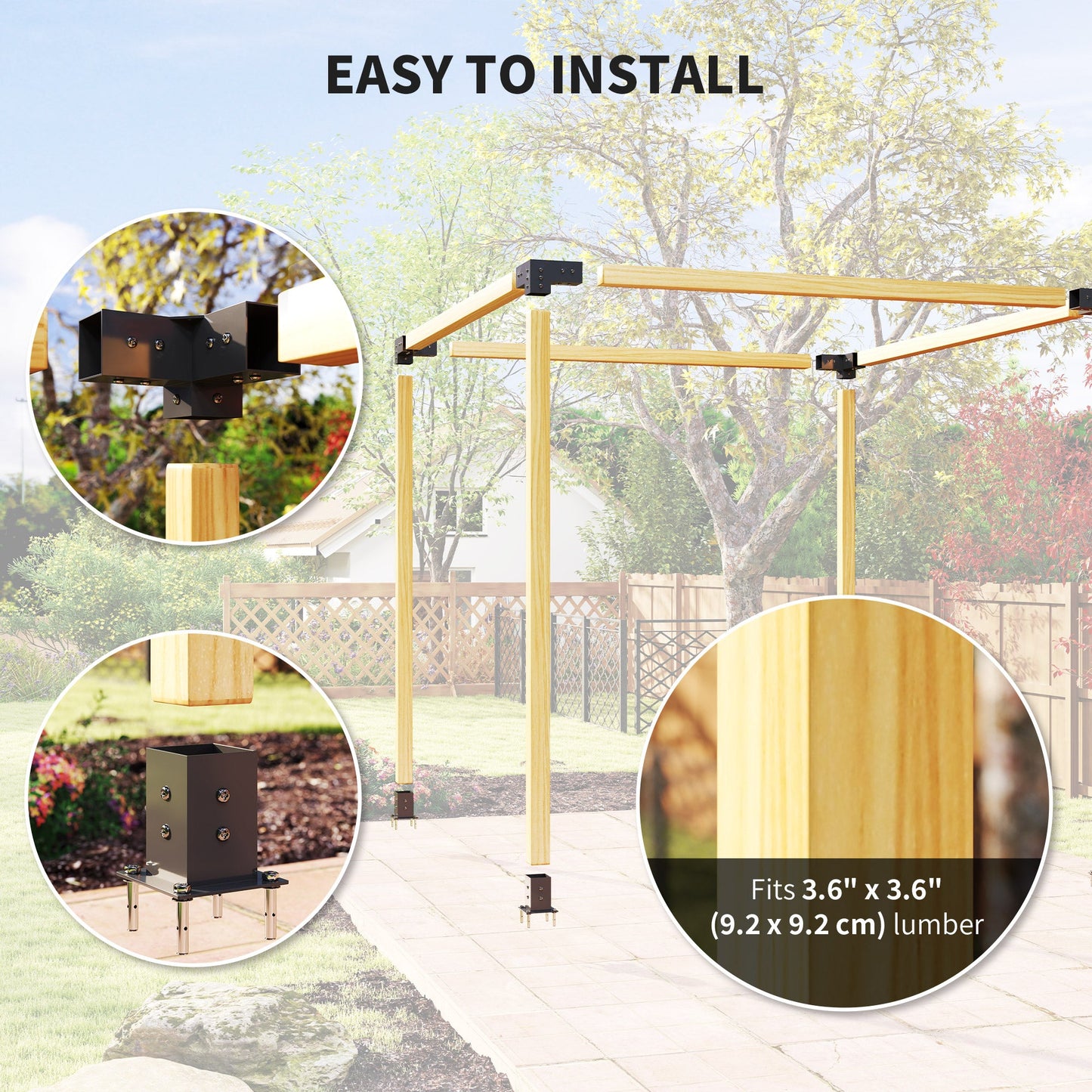 Outsunny Pergola Kit, DIY Pergola Brackets with 3-Way Pergola Corner Brackets and Post Base for 4" x 4" (Actual 3.6" x 3.6") Lumber, 8 PCS Includes Screws