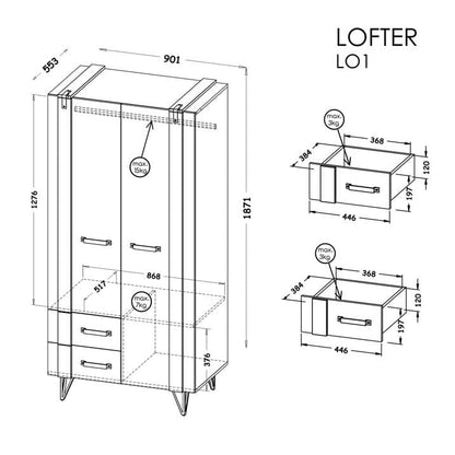 Lofter LO1 Hinged Wardrobe 90cm