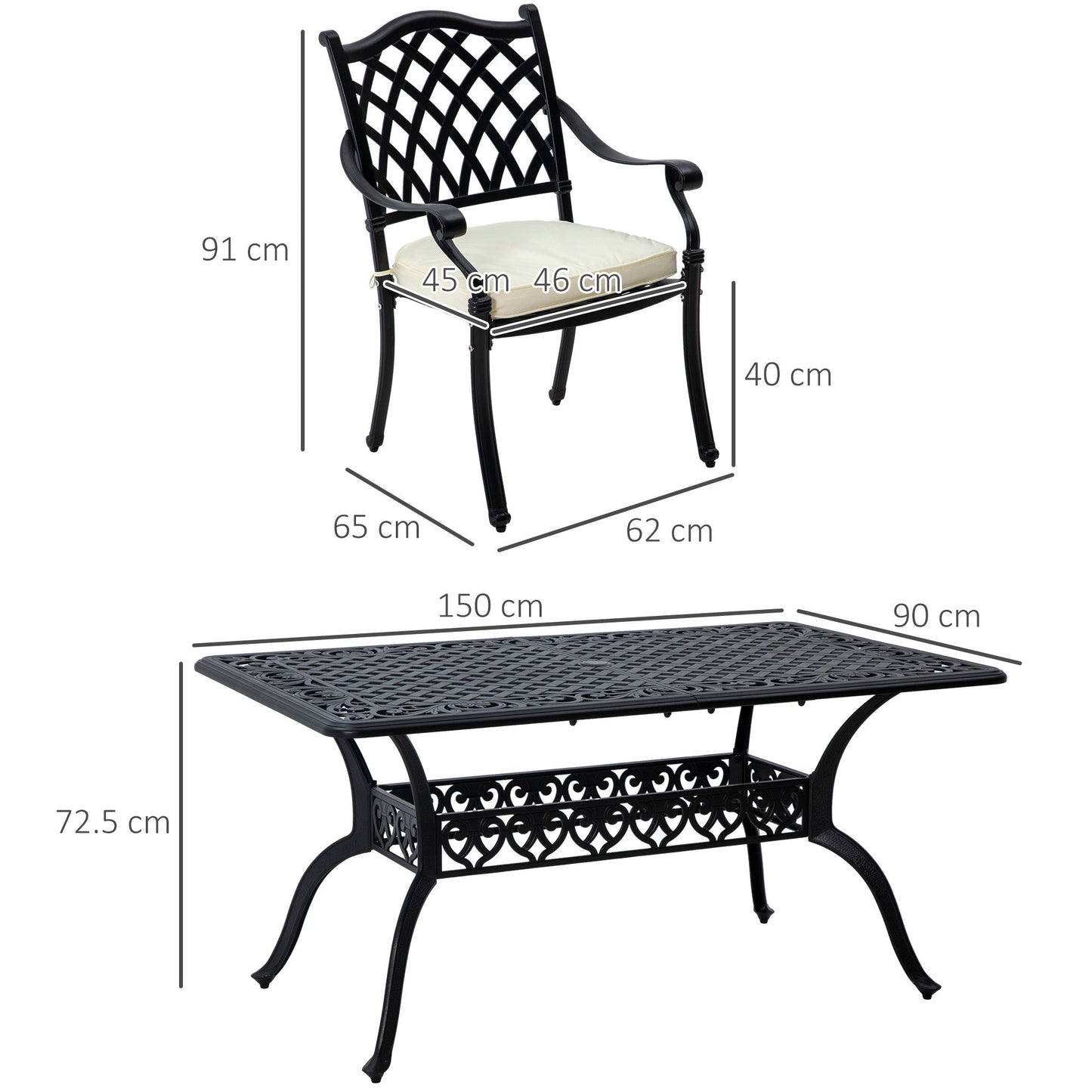 Outsunny 7 Pieces Aluminium Patio Dining Set with Umbrella Hole Black