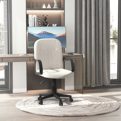 HOMCOM Swivel Executive Office Chair Home Mid Back PU Leather Computer Desk Chair for Adults with Arm, Wheels, Cream