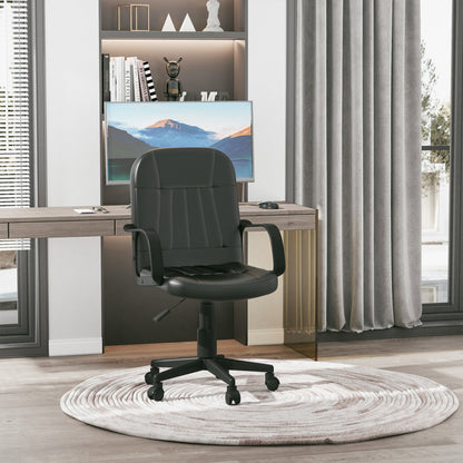 HOMCOM Swivel Executive Office Chair, PU Leather Computer Desk Chair with Adjustable Height, Wheels, Black